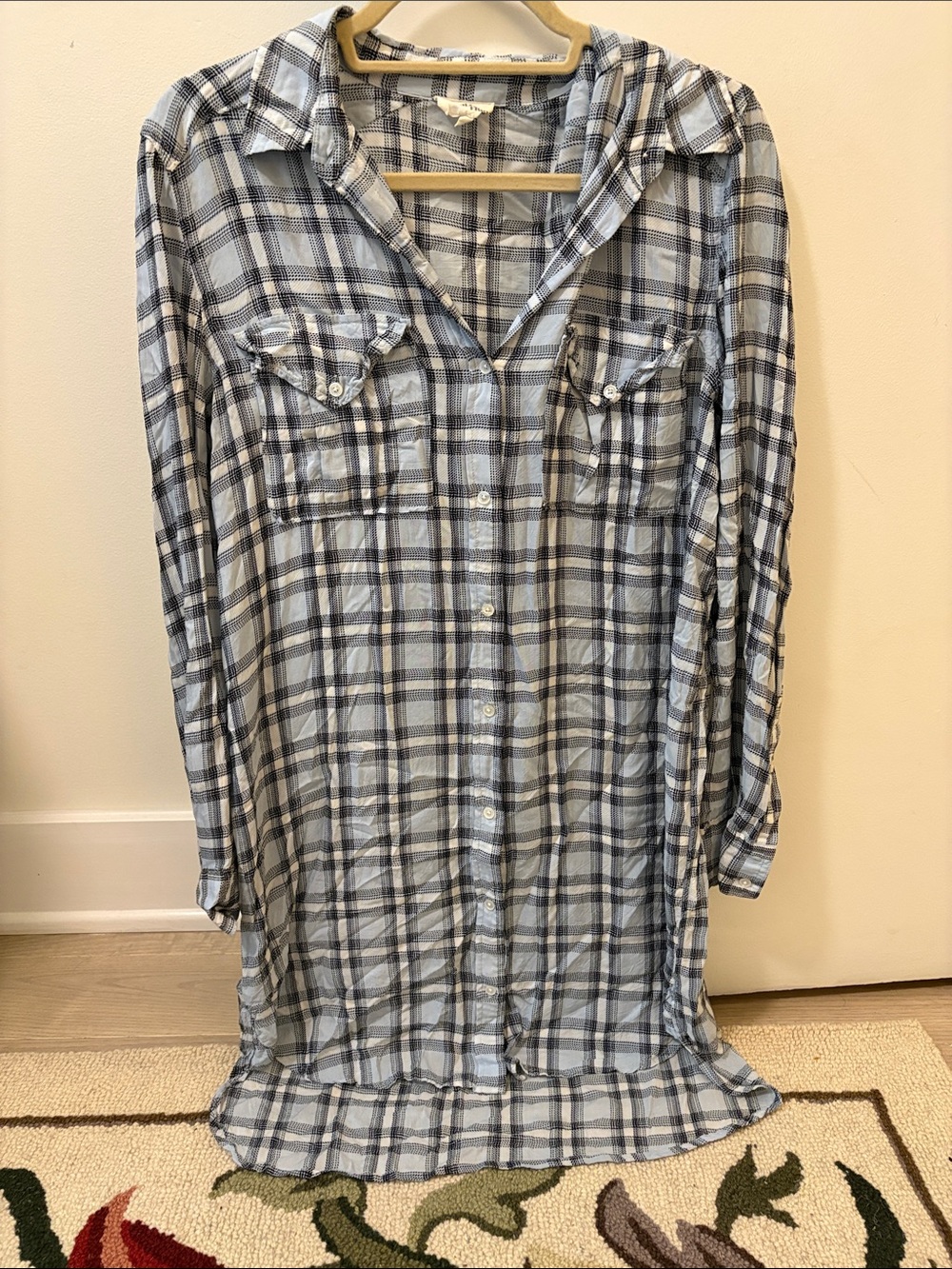 Wilfred Blue and Gray Plaid Button-Down Shirt Dress
